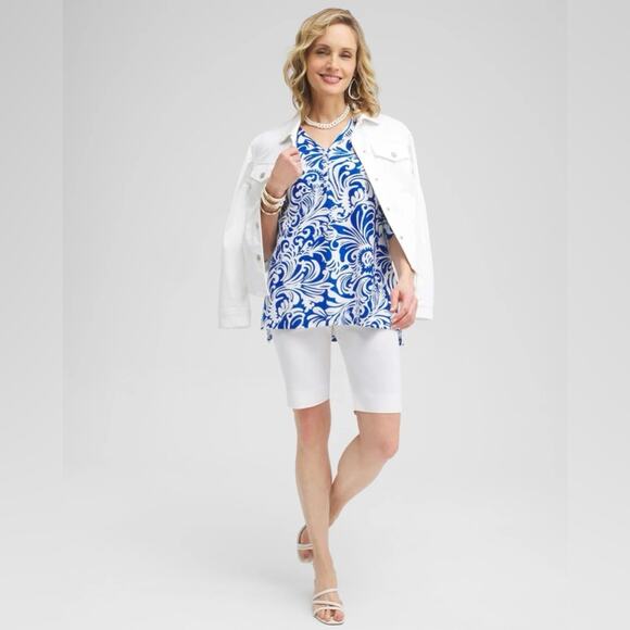 Chico’s Scrolls Henley Side Slit Tunic Top in Intense Azul Blue NEW 0/ SMALL - Picture 3 of 12